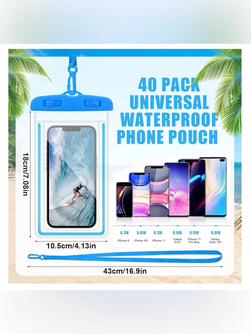 Waterproof Phone Pouch with Neon Green Lanyard - Universal Mobile Case